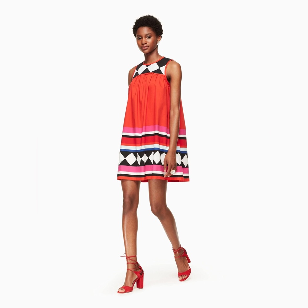 kate spade Red and Pink Geo Border‎ Babydoll Mini Dress